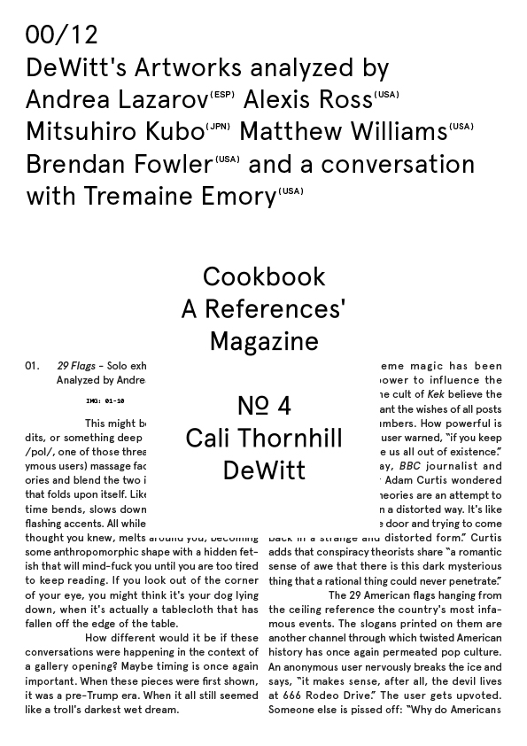 Cookbook. A References' Magazine. No 4 Cali Thornhill Dewitt. Fascicle 00/12 Cover + Sticker